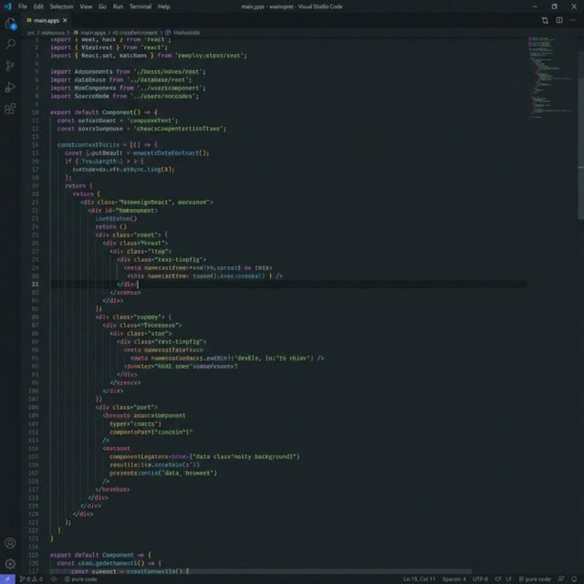 Flat screenshot of professional code editor showing React/JavaScript code